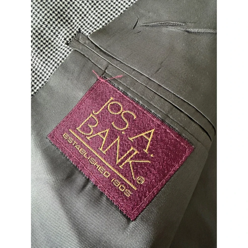 Jos A Bank Mens 44L Grey Wool Micro Check Business Express Blazer Sport‎ Coat